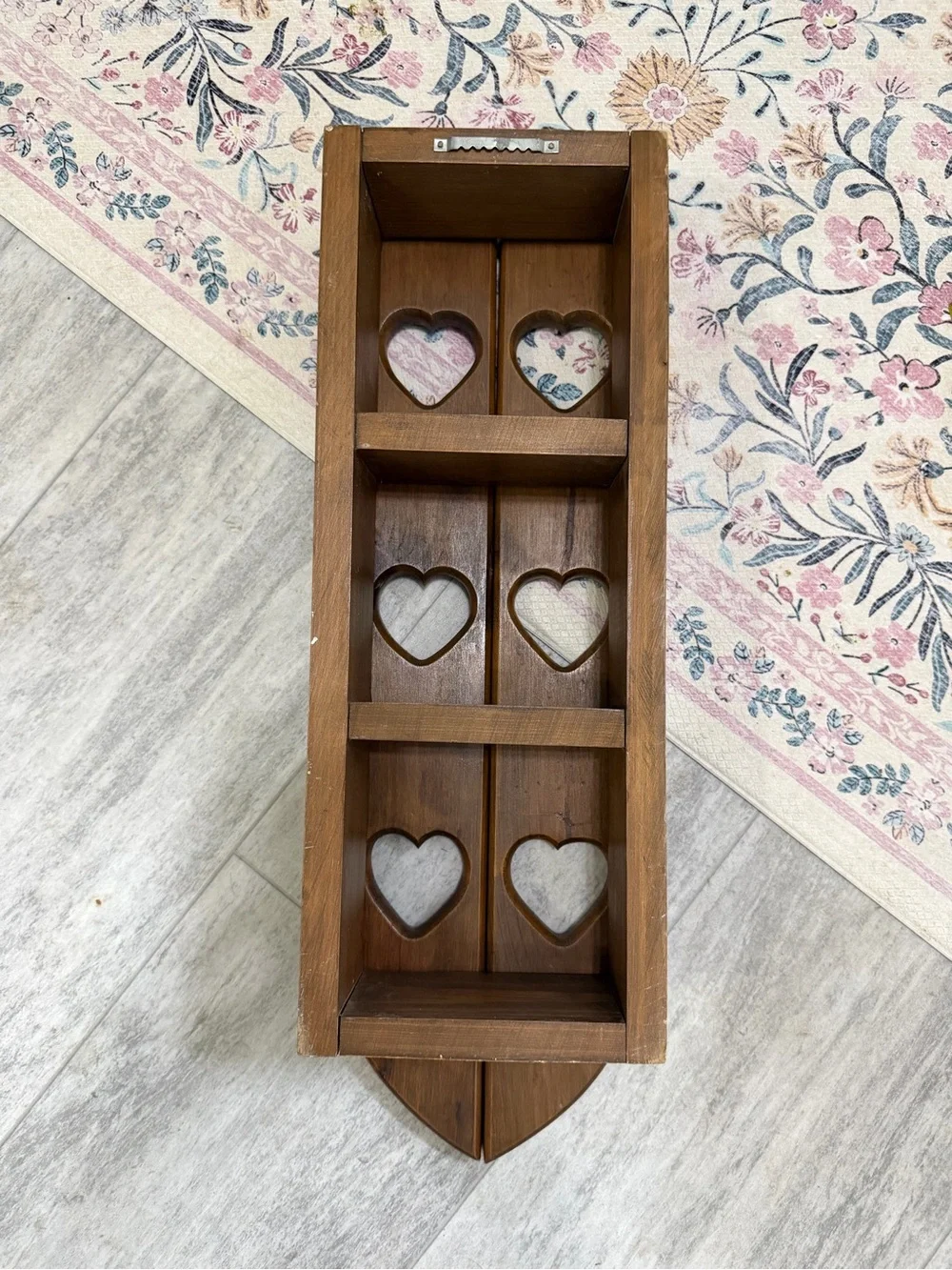 Vintage Wood Cabinet Shelf Heart Doors Wall Hung Nick Nack Grandmacore